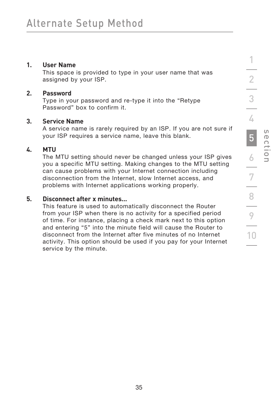 Alternate setup method, Se ct io n | Belkin f5d7230-4 User Manual | Page 37 / 124