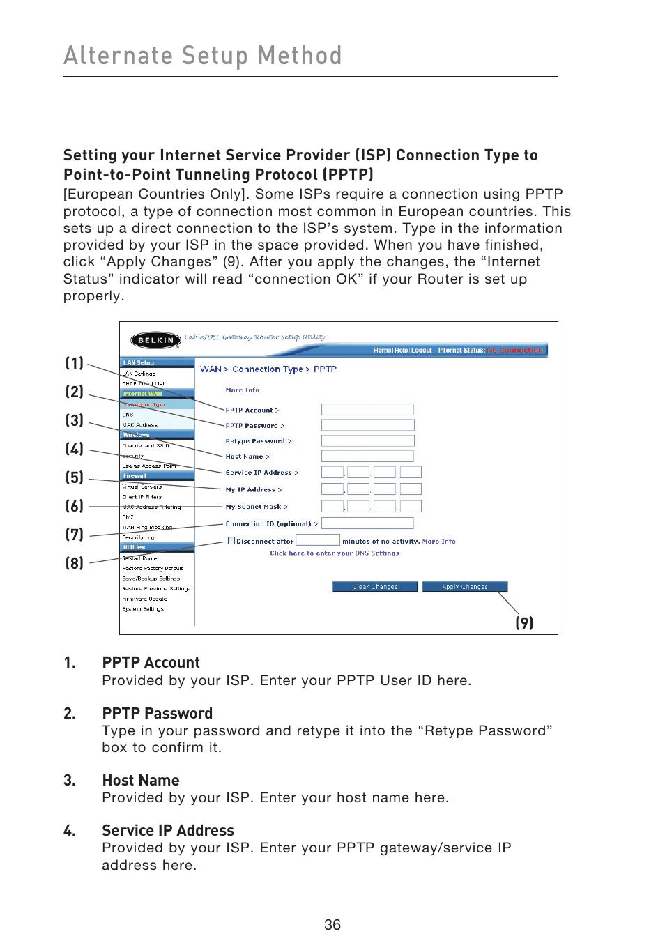 Alternate setup method | Belkin f5d7230-4 User Manual | Page 38 / 124