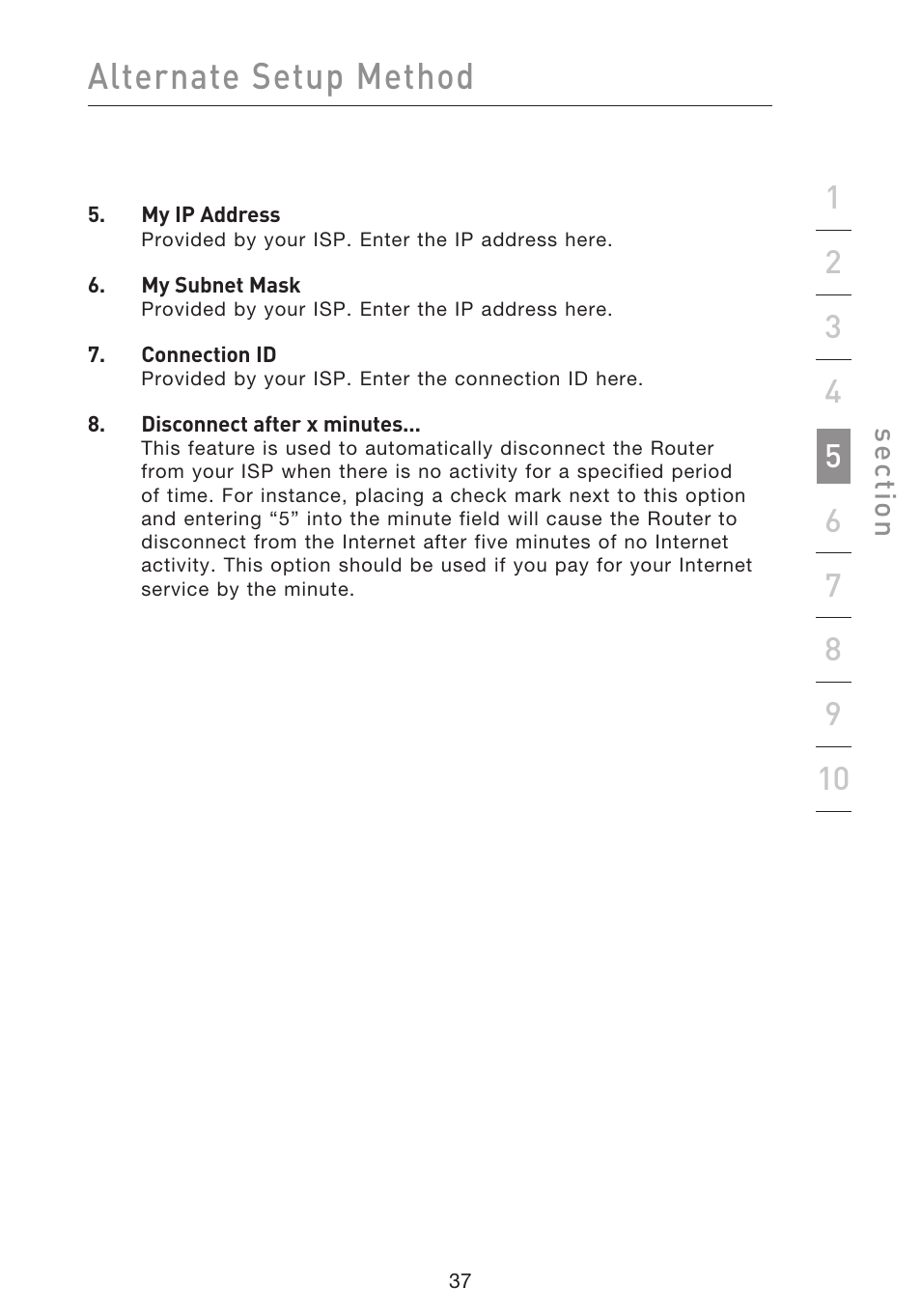 Alternate setup method, Se ct io n | Belkin f5d7230-4 User Manual | Page 39 / 124