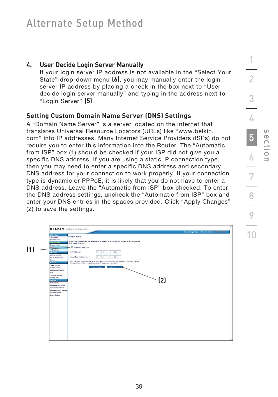 Alternate setup method, Se ct io n | Belkin f5d7230-4 User Manual | Page 41 / 124