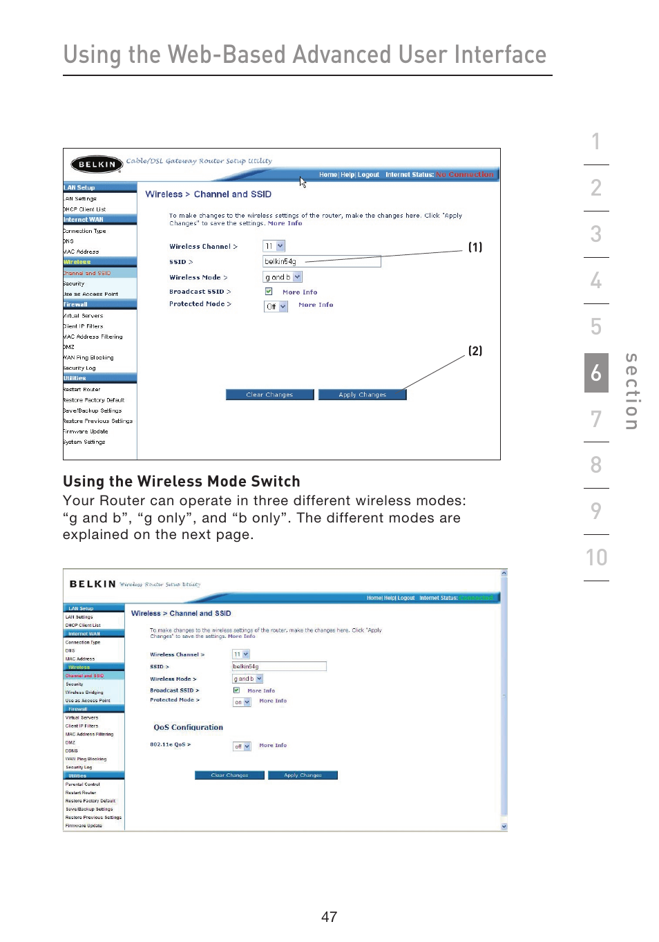 Using the web-based advanced user interface | Belkin f5d7230-4 User Manual | Page 49 / 124