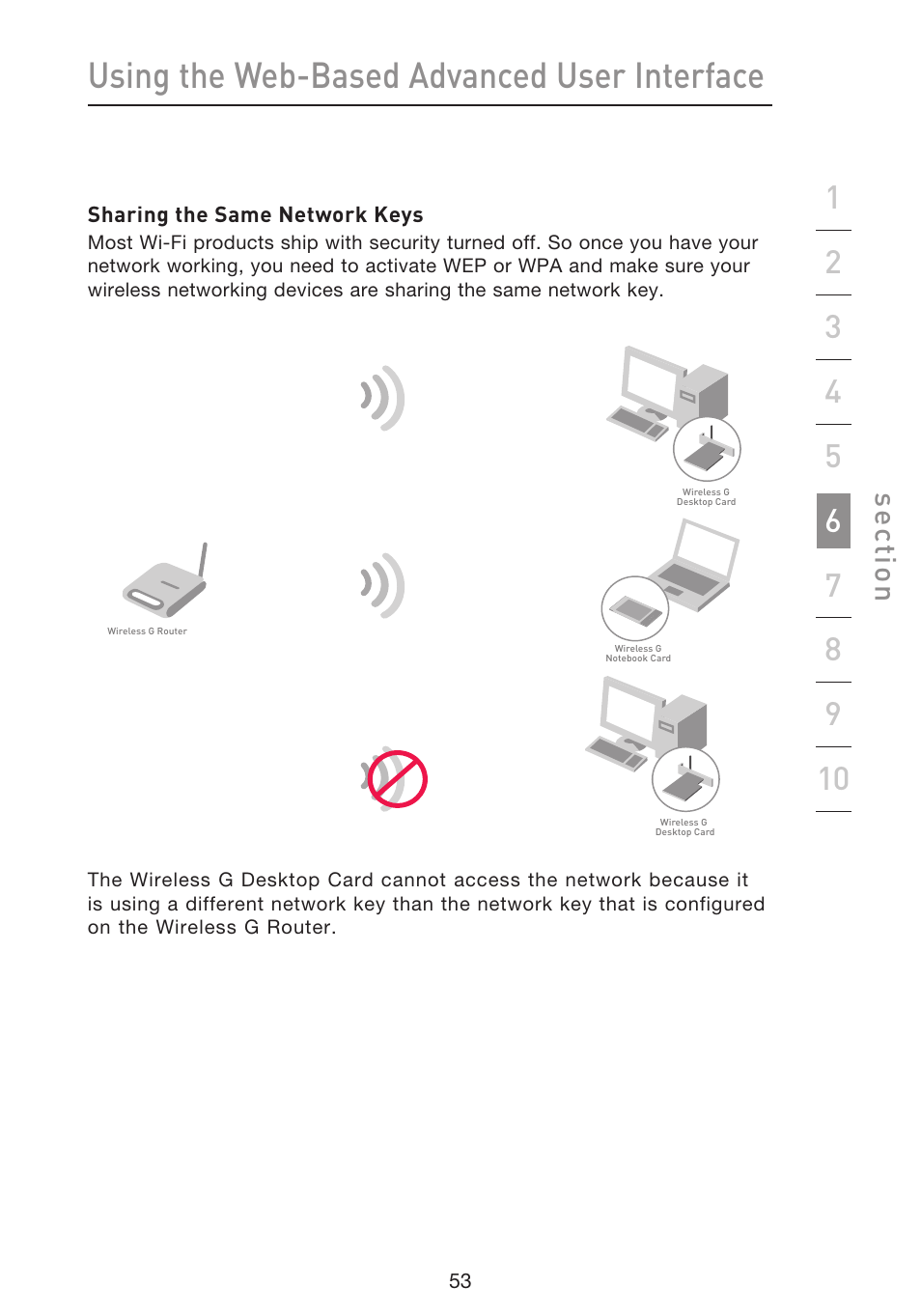 Using the web-based advanced user interface, Se ct io n | Belkin f5d7230-4 User Manual | Page 55 / 124