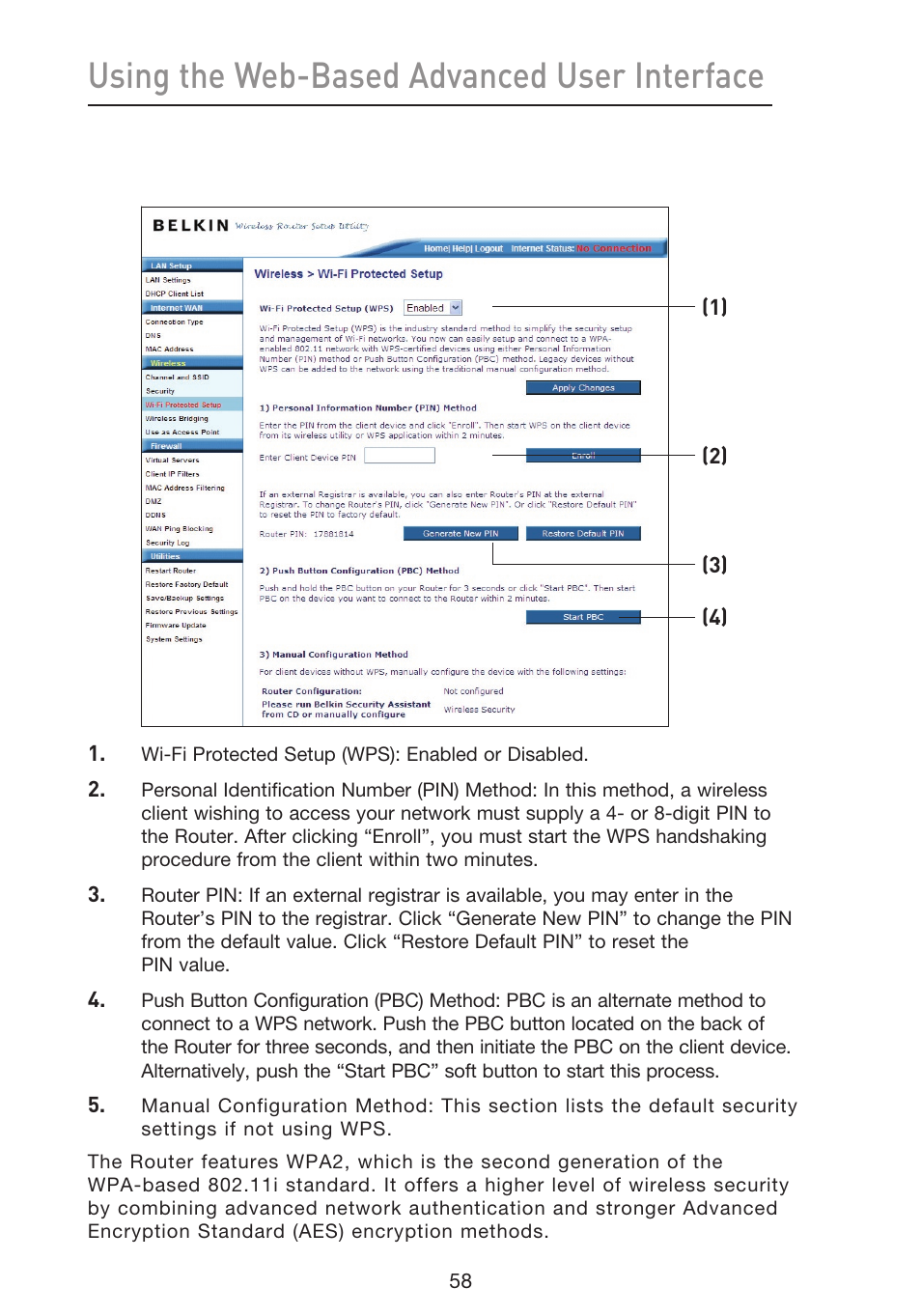 Using the web-based advanced user interface | Belkin f5d7230-4 User Manual | Page 60 / 124