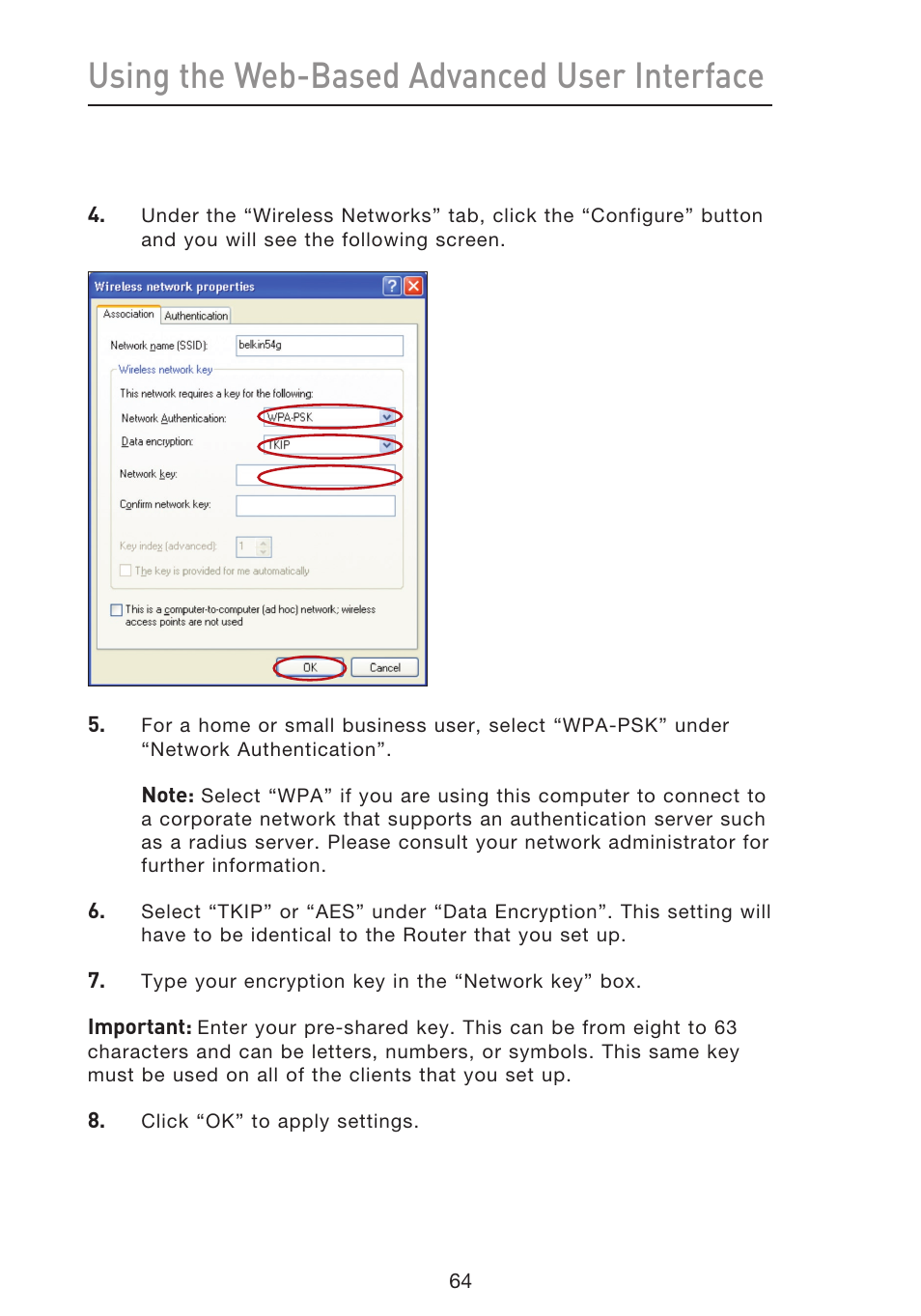 Using the web-based advanced user interface | Belkin f5d7230-4 User Manual | Page 66 / 124