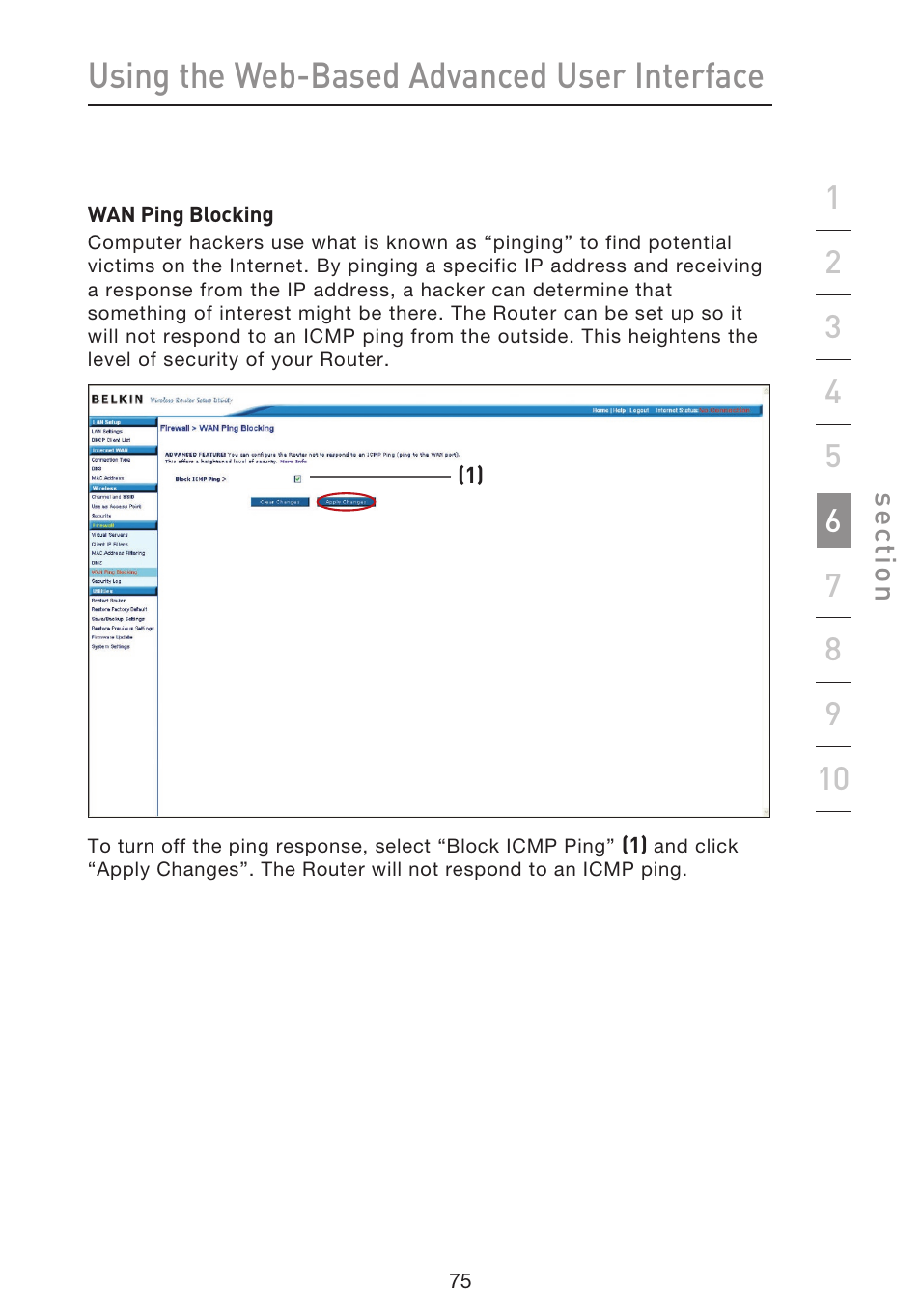 Using the web-based advanced user interface | Belkin f5d7230-4 User Manual | Page 77 / 124