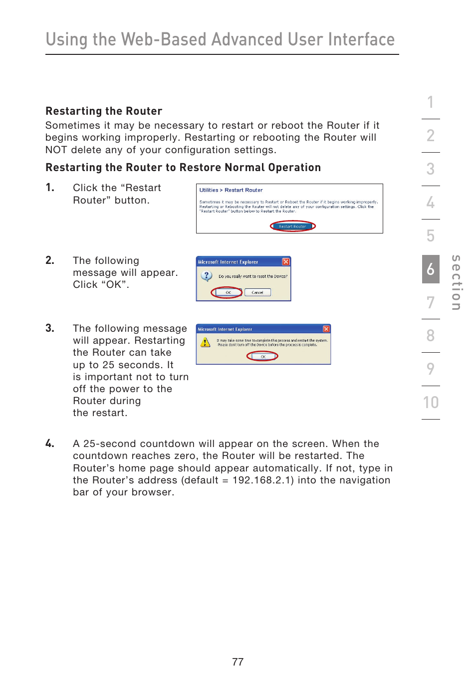 Using the web-based advanced user interface, Se ct io n | Belkin f5d7230-4 User Manual | Page 79 / 124