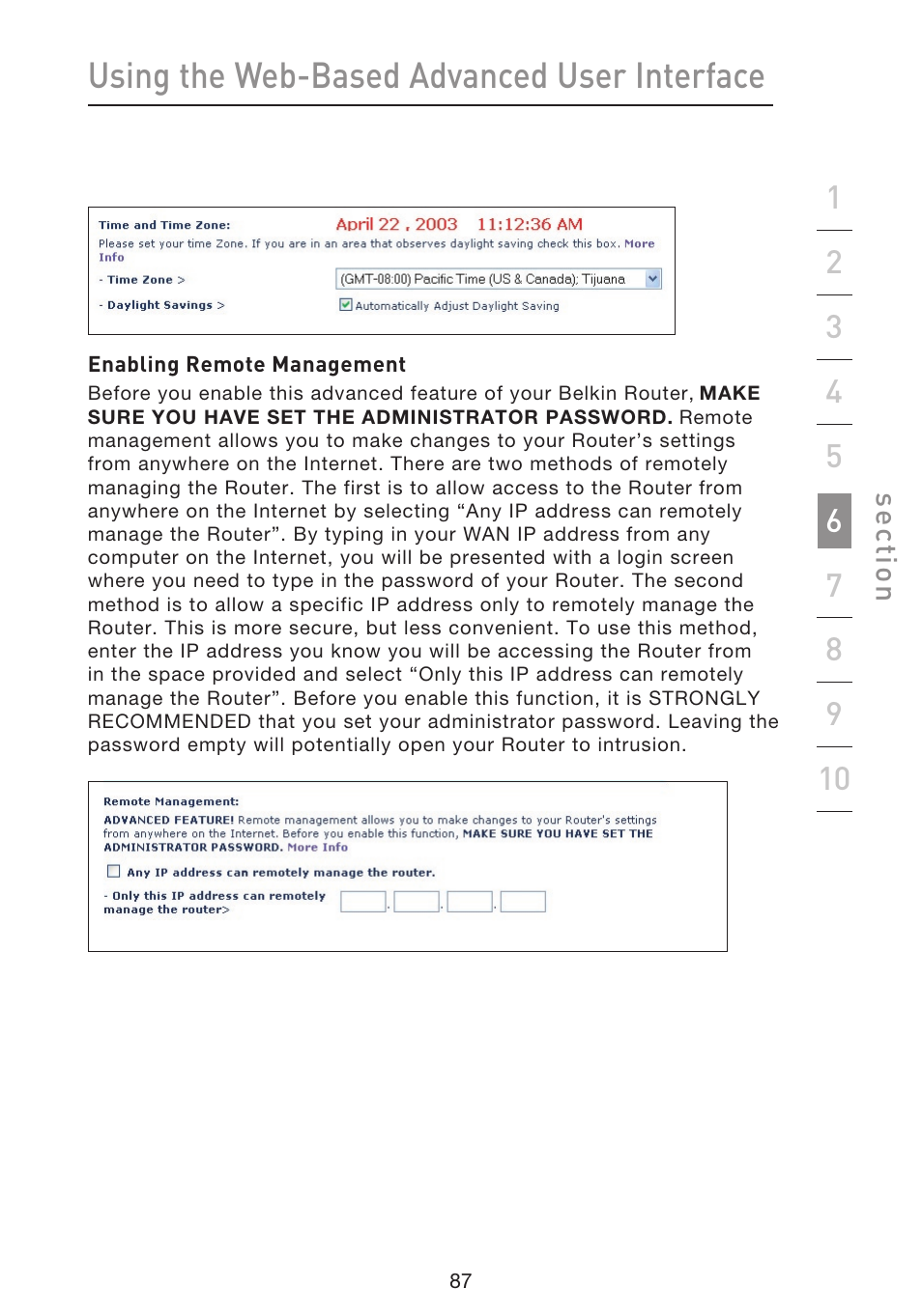 Using the web-based advanced user interface | Belkin f5d7230-4 User Manual | Page 89 / 124