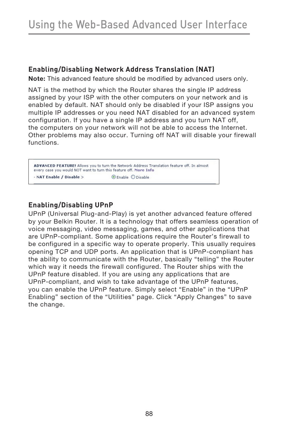 Using the web-based advanced user interface | Belkin f5d7230-4 User Manual | Page 90 / 124