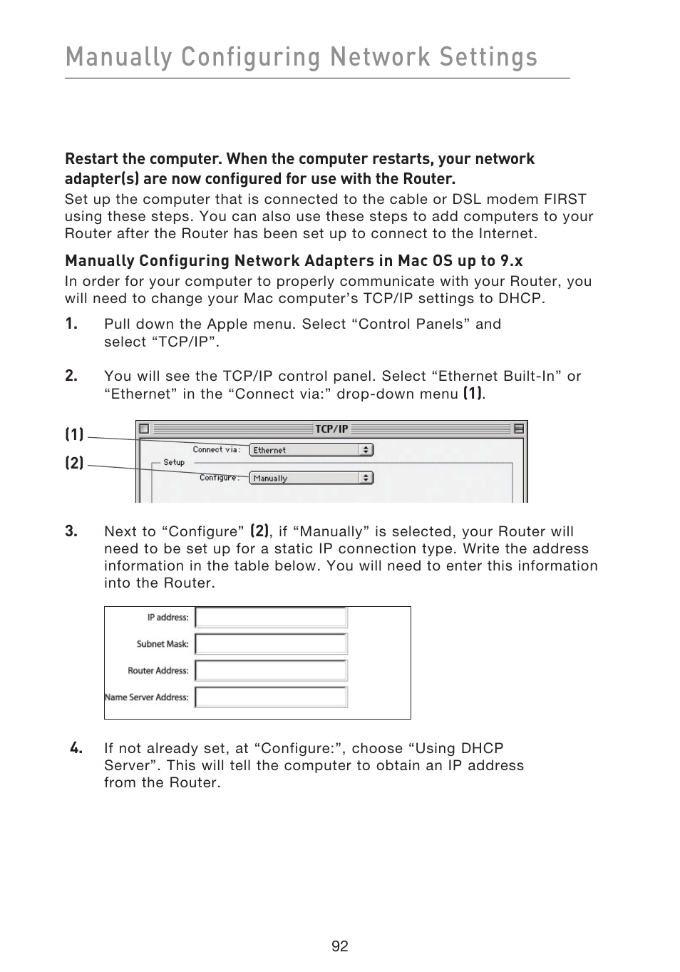 Manually configuring network settings | Belkin f5d7230-4 User Manual | Page 94 / 124