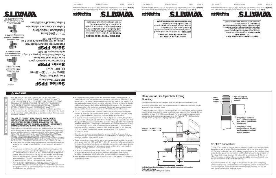 Watts FPSF-2 Tee Fitting User Manual | 2 pages