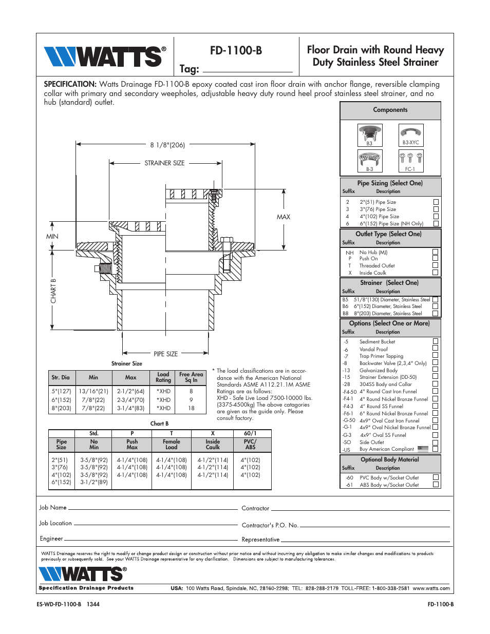 Watts FD-1100-B User Manual | 1 page