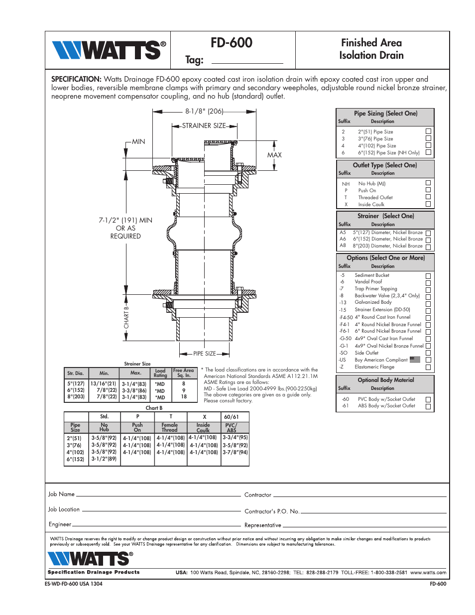 Watts FD-600 User Manual | 1 page