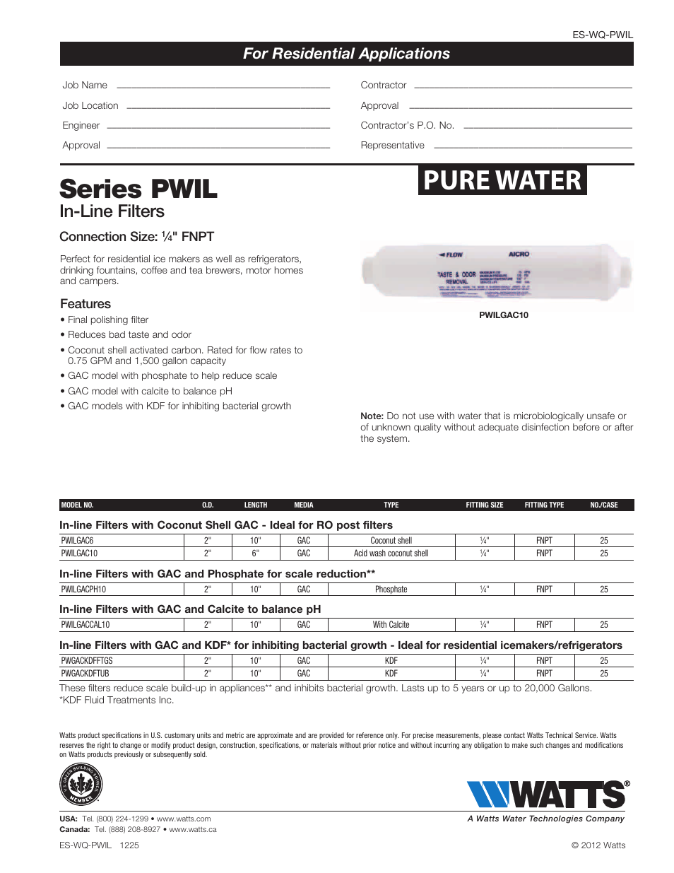 Watts PWIL User Manual | 1 page