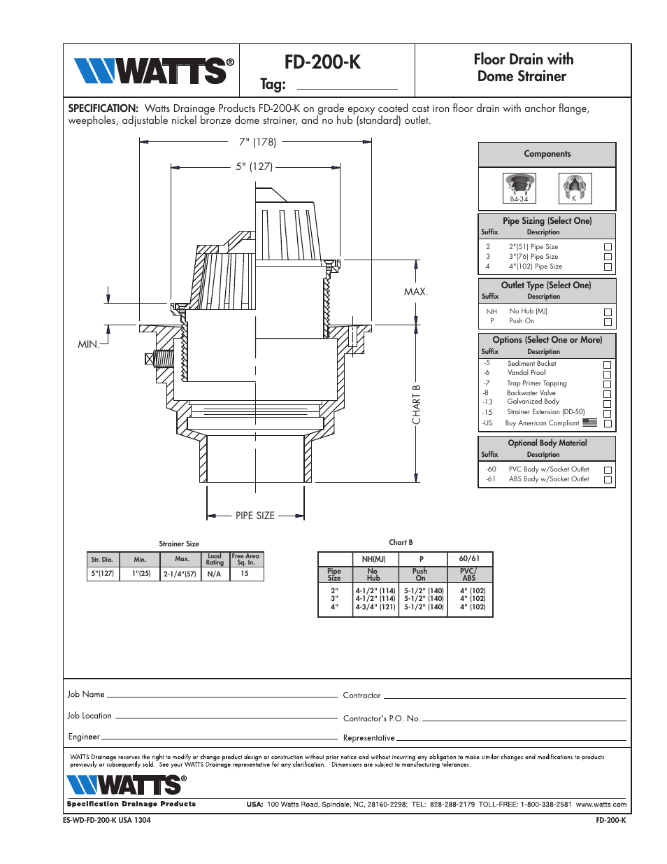 Watts FD-200-K User Manual | 1 page