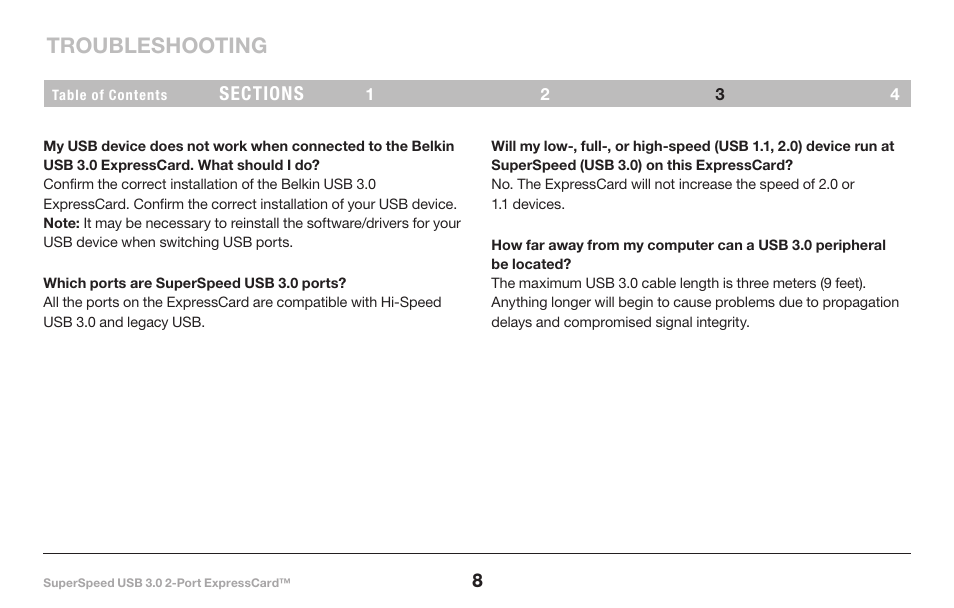 Troubleshooting | Belkin SuperSpeed USB 3.0 2-Port ExpressCard 8820-00417 F4U024 User Manual | Page 10 / 15