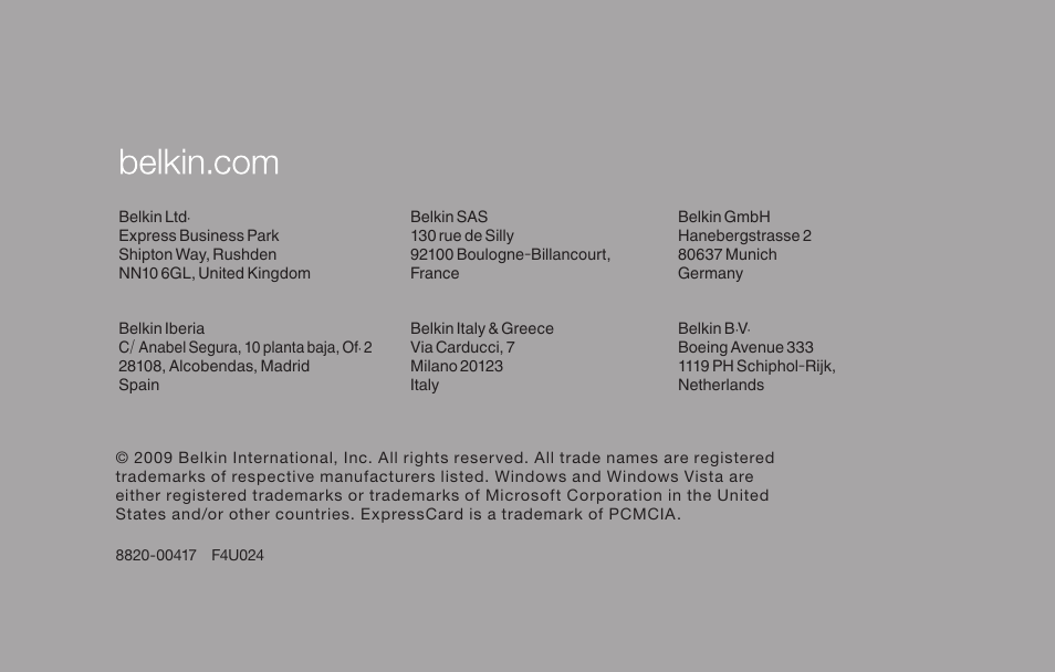 Belkin SuperSpeed USB 3.0 2-Port ExpressCard 8820-00417 F4U024 User Manual | Page 15 / 15