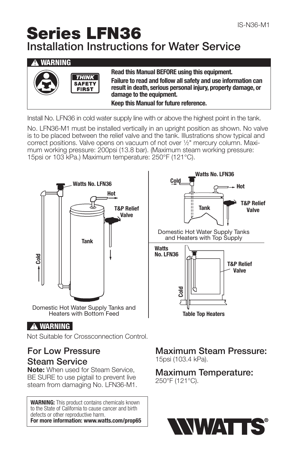 Watts LFN36 User Manual | 2 pages