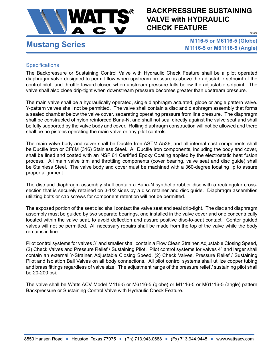 Watts M1116-5 User Manual | 1 page