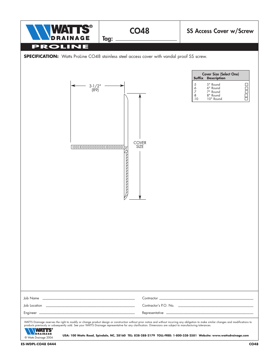 Watts CO48 User Manual | 1 page