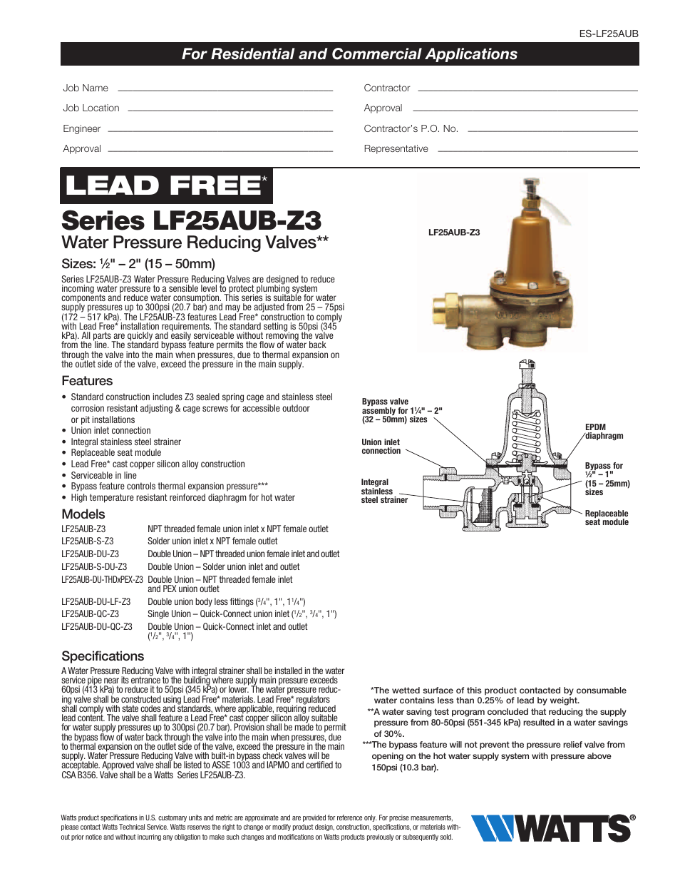 Watts LF25AUB-Z3 User Manual | 2 pages