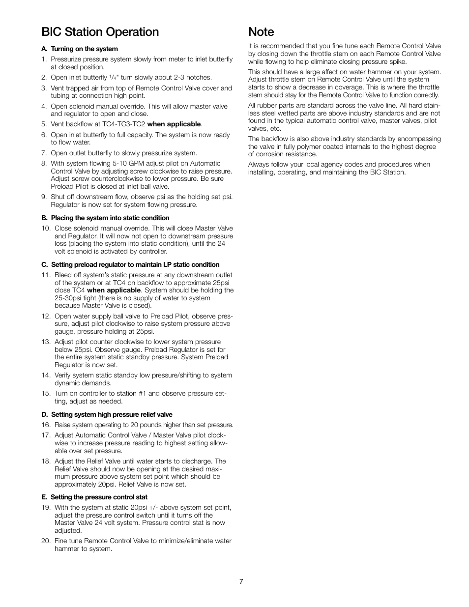 Bic station operation | Watts BIC-1000 User Manual | Page 7 / 8