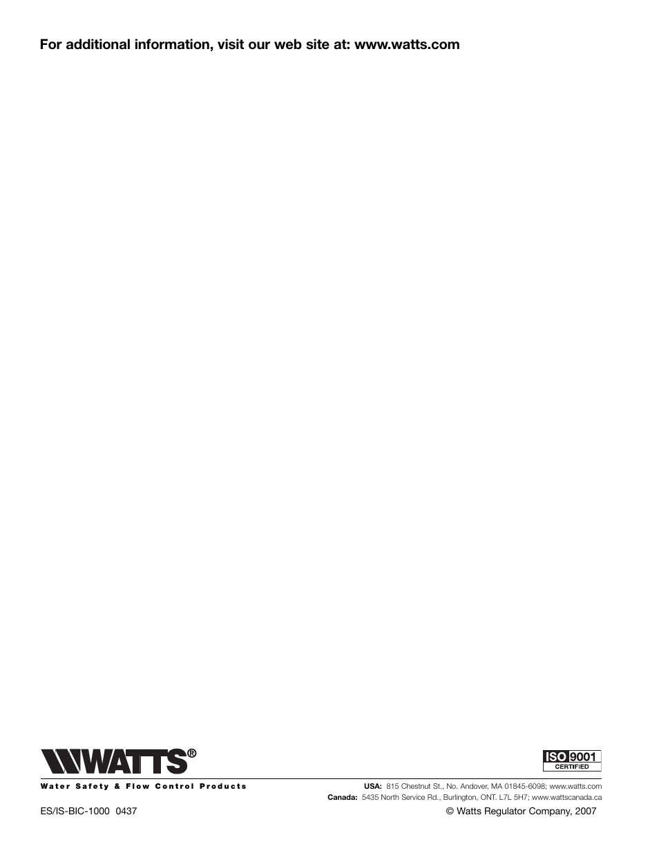 Watts BIC-1000 User Manual | Page 8 / 8