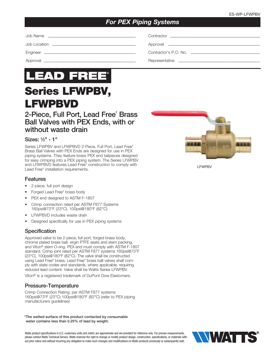 Watts LFWPBV User Manual | 2 pages