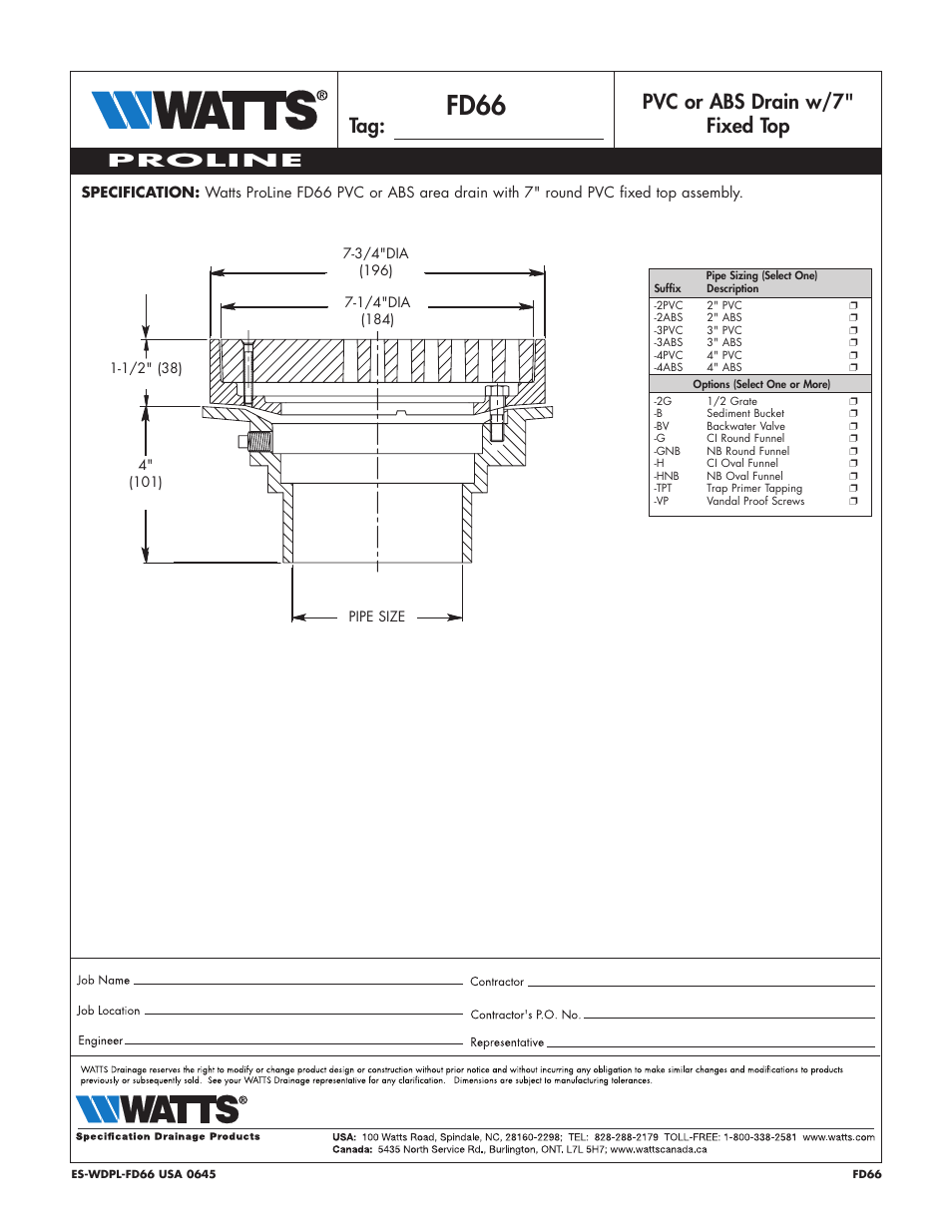 Watts FD66 User Manual | 1 page