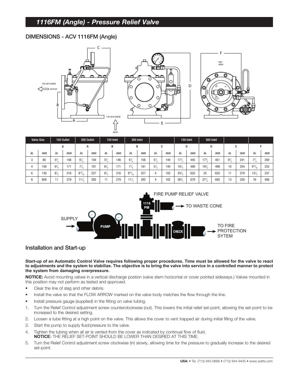 1116fm (angle) - pressure relief valve, Dimensions - acv 1116fm (angle), Installation and start-up | 125 by: checked by: revision: supercedes, Bd e a | Watts 1116FM User Manual | Page 2 / 4