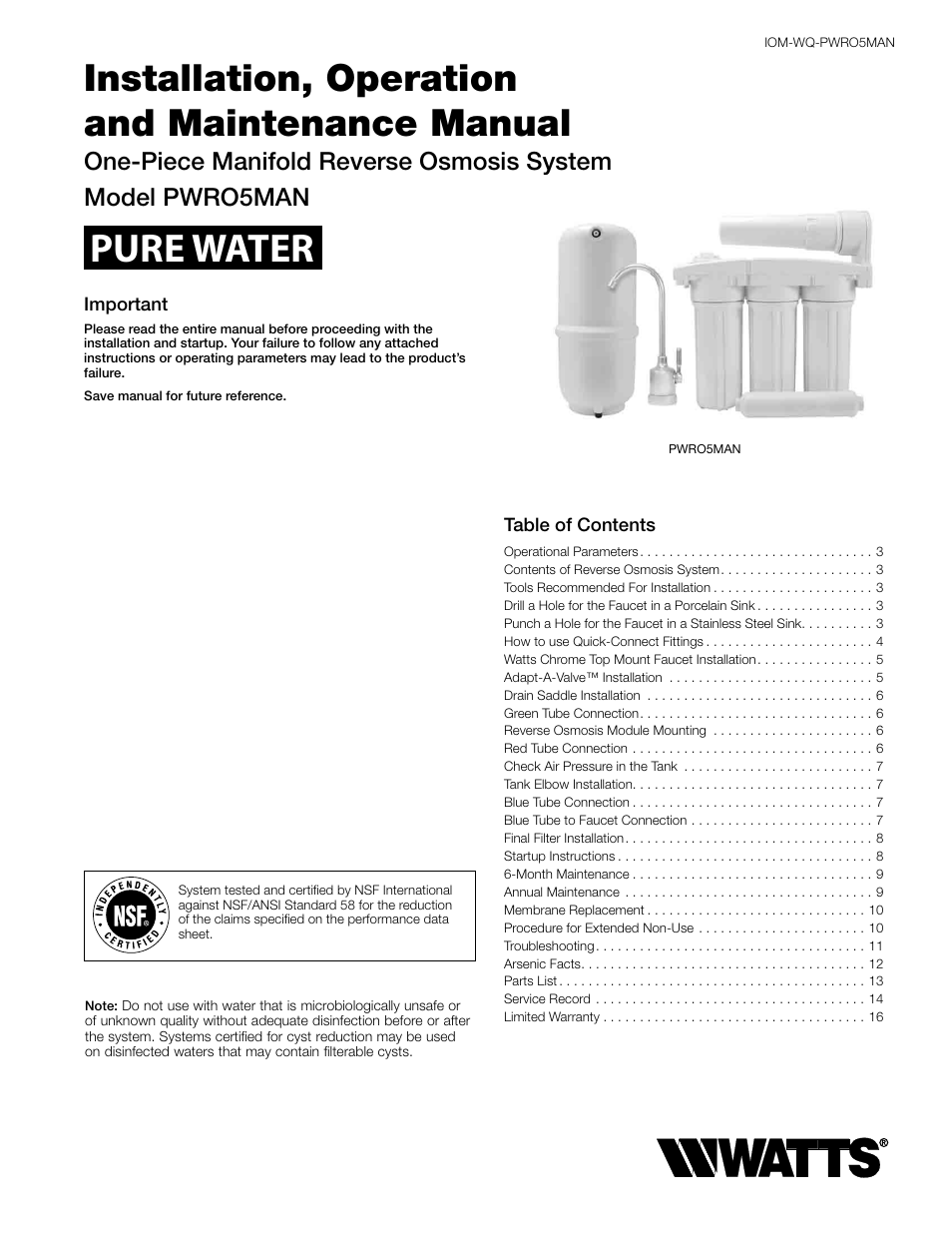 Watts PWRO5MAN User Manual | 16 pages