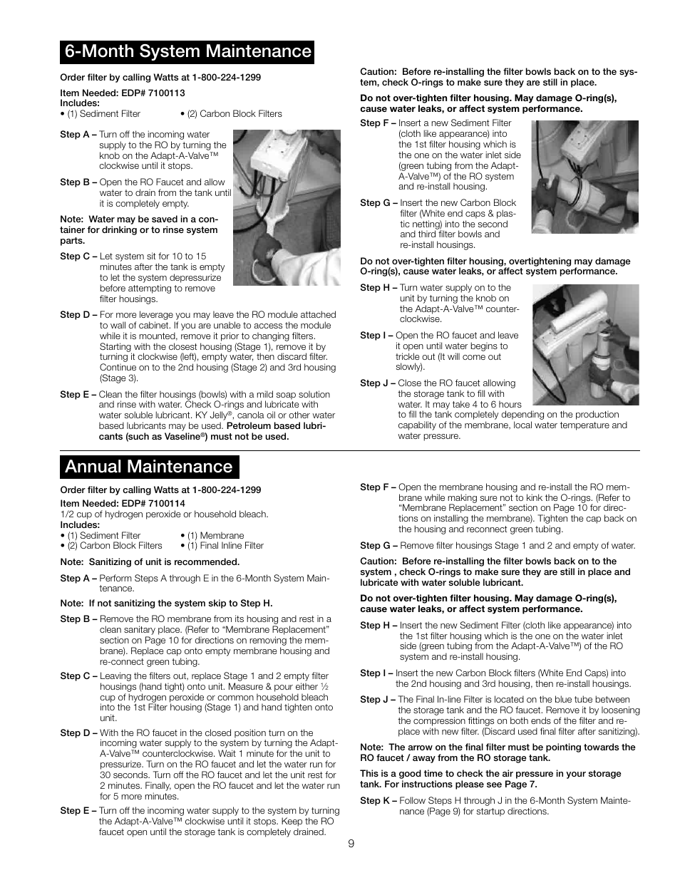 Month system maintenance, Annual maintenance | Watts PWRO5MAN User Manual | Page 9 / 16