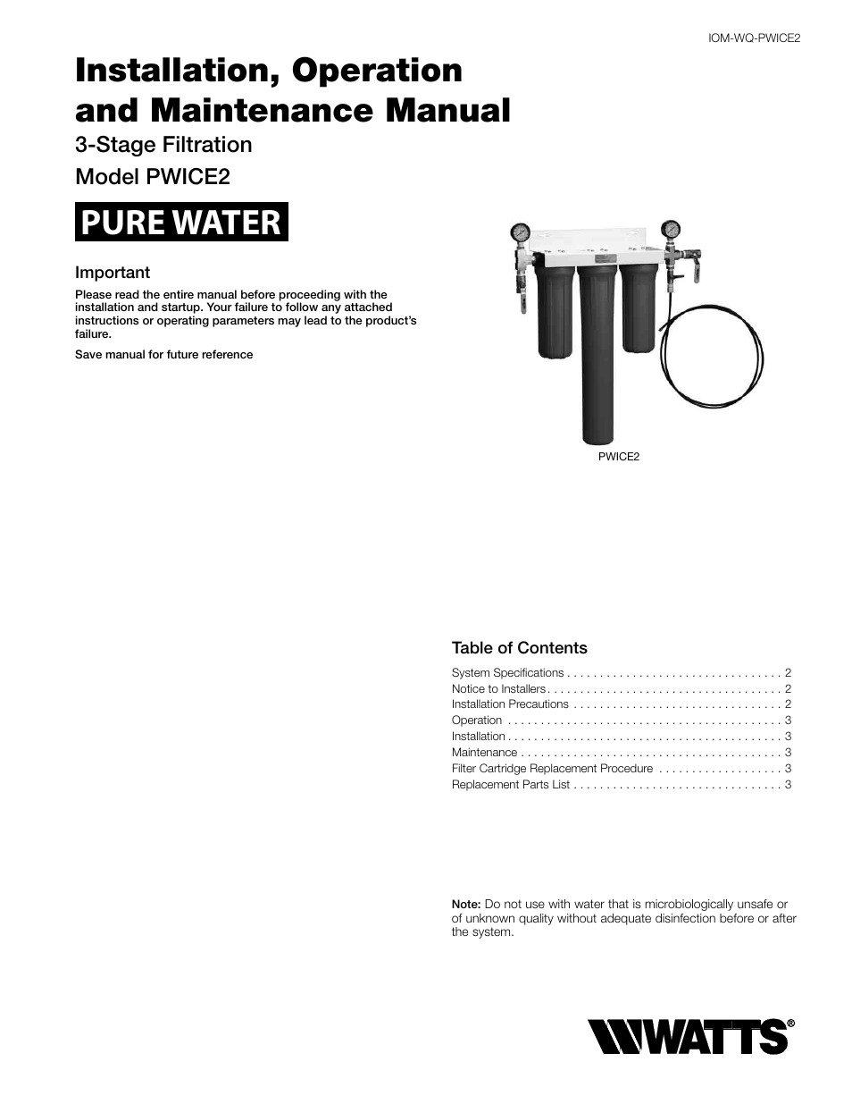 Watts PWICE2 User Manual | 4 pages