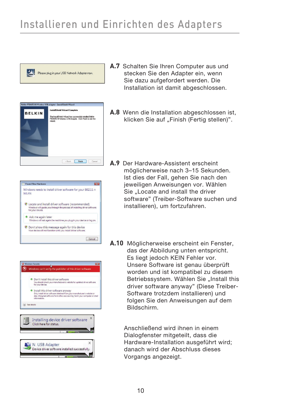 Installieren und einrichten des adapters | Belkin F5D8053EA User Manual | Page 108 / 291