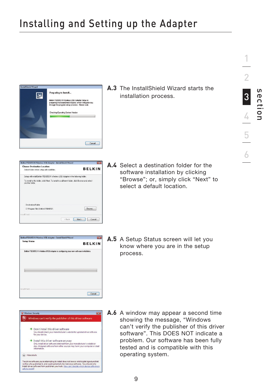 Installing and setting up the adapter | Belkin F5D8053EA User Manual | Page 11 / 291