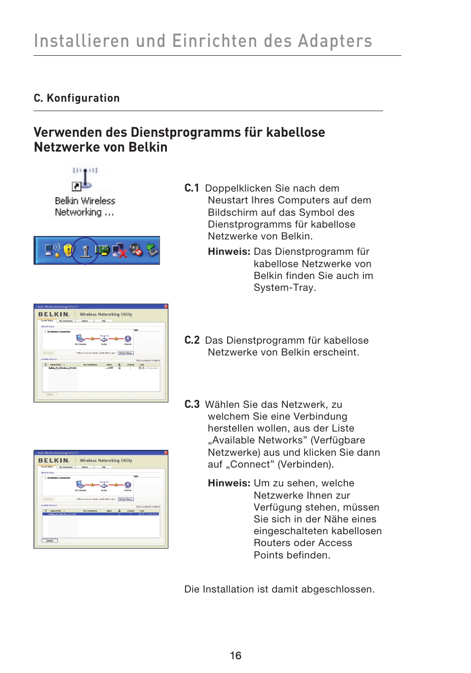 Installieren und einrichten des adapters | Belkin F5D8053EA User Manual | Page 114 / 291