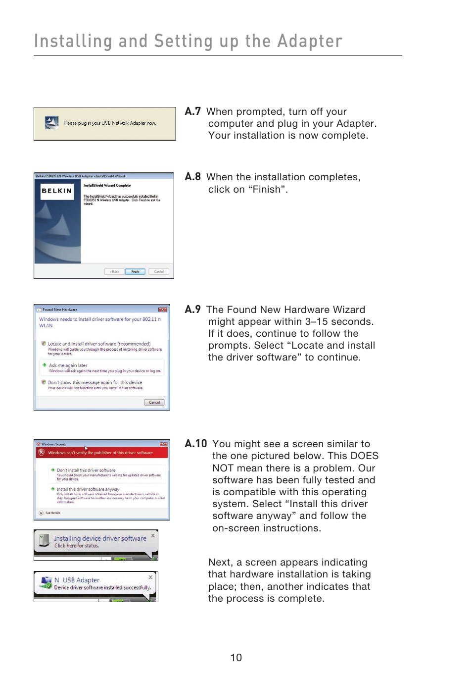 Installing and setting up the adapter | Belkin F5D8053EA User Manual | Page 12 / 291