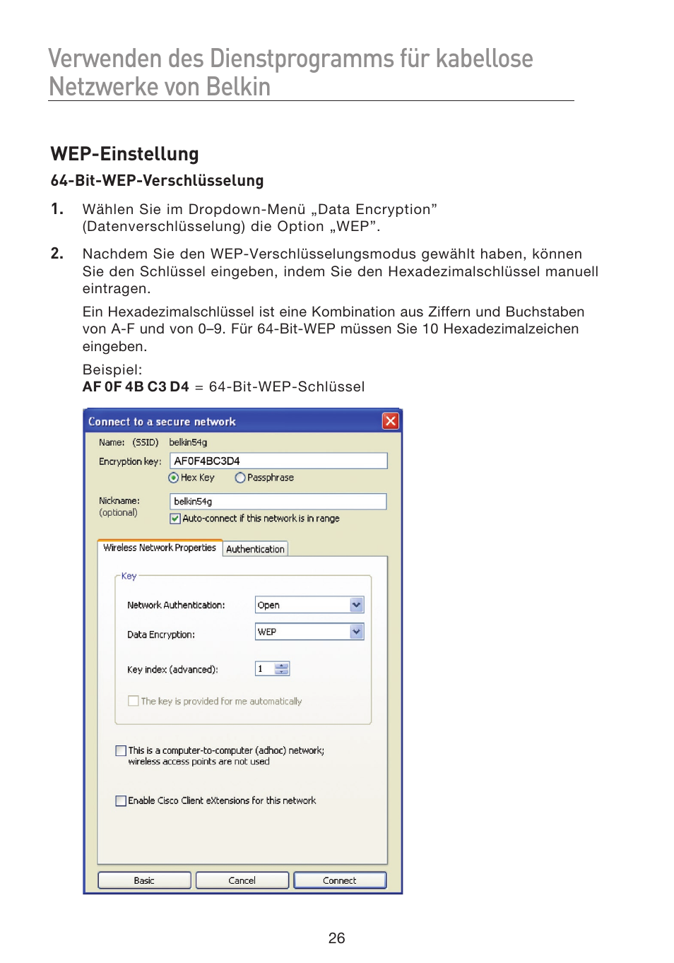 Wep-einstellung | Belkin F5D8053EA User Manual | Page 124 / 291