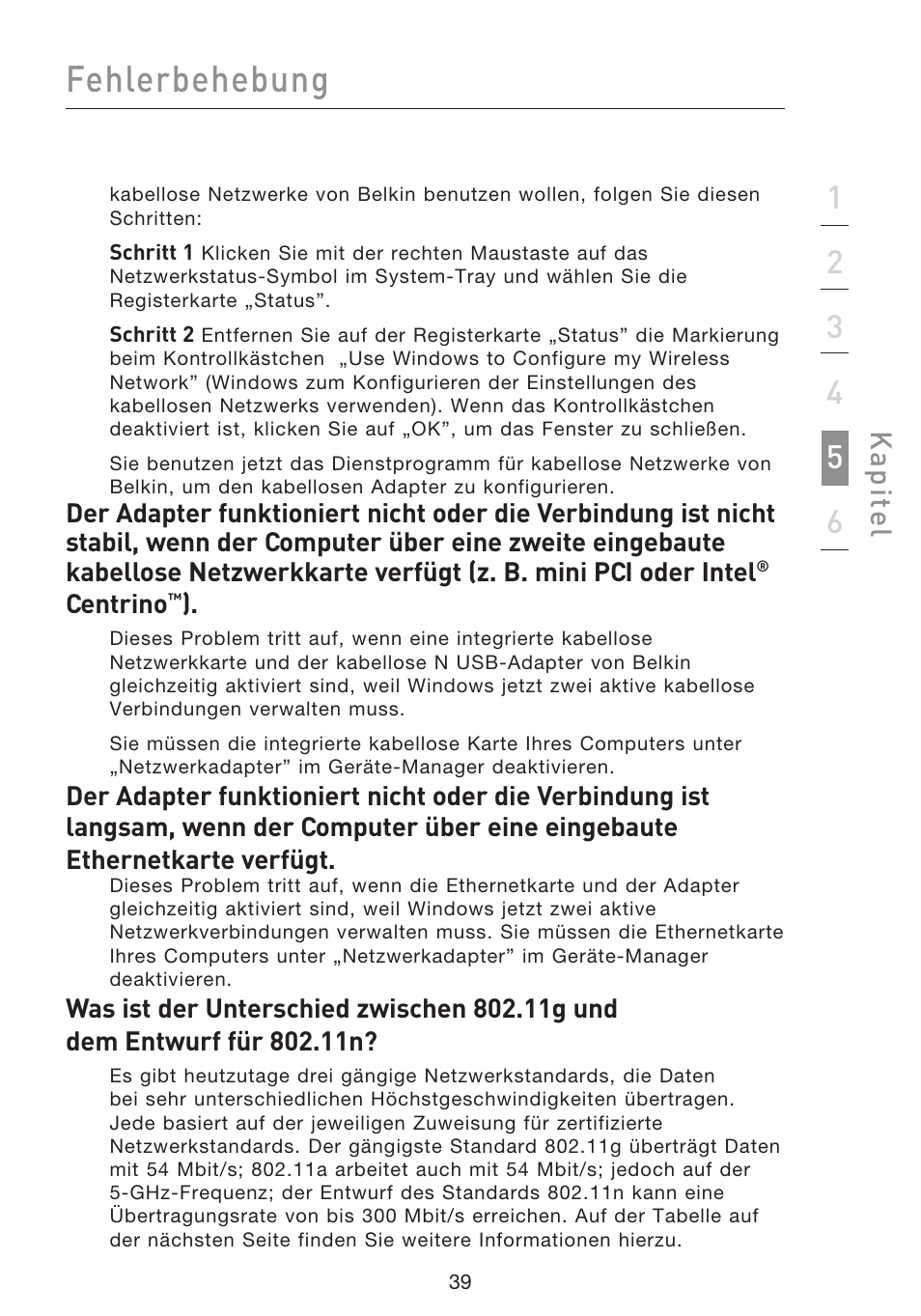 Fehlerbehebung, Kap ite l | Belkin F5D8053EA User Manual | Page 137 / 291