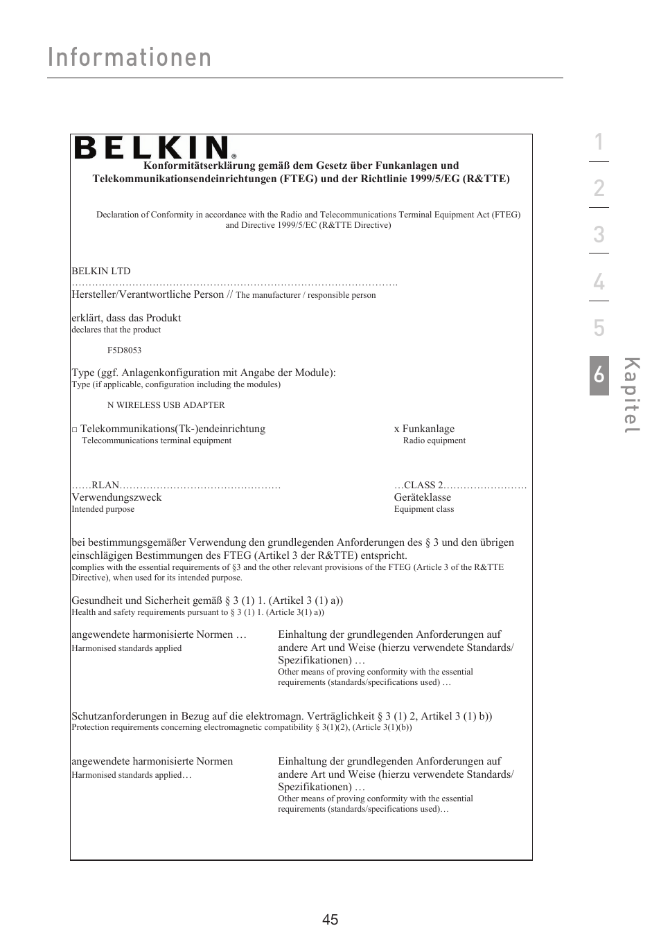 Informationen, Kap ite l | Belkin F5D8053EA User Manual | Page 143 / 291