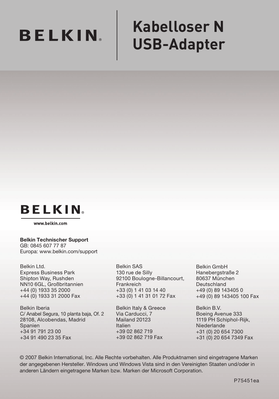 Kabelloser n usb-adapter | Belkin F5D8053EA User Manual | Page 145 / 291