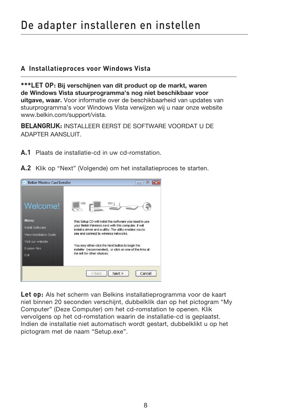 De adapter installeren en instellen | Belkin F5D8053EA User Manual | Page 155 / 291