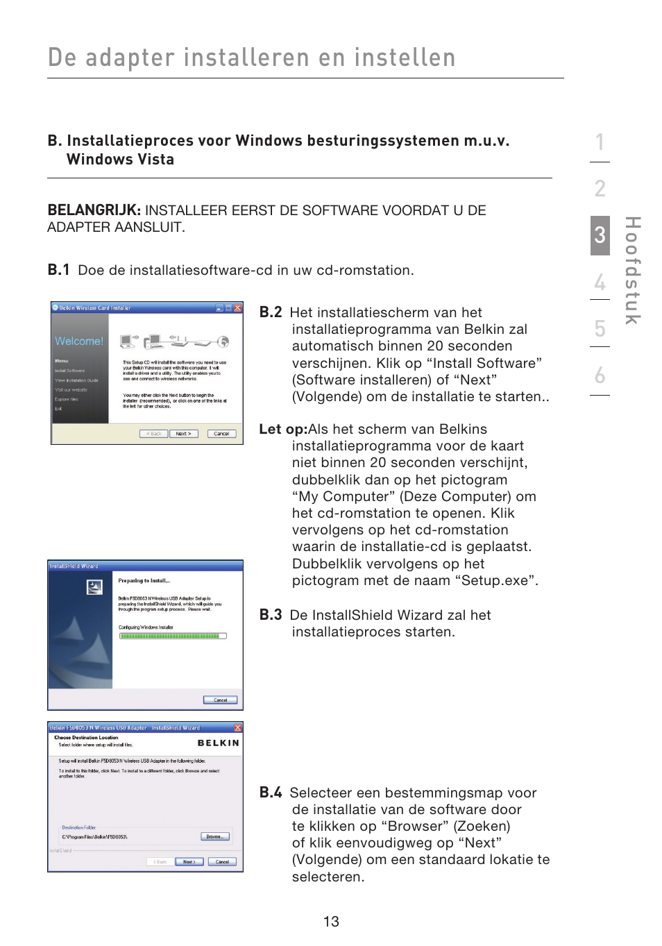 De adapter installeren en instellen, Hoo fd st u k | Belkin F5D8053EA User Manual | Page 160 / 291