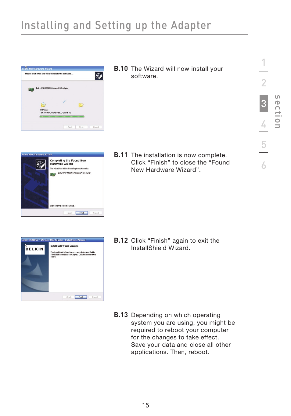 Installing and setting up the adapter | Belkin F5D8053EA User Manual | Page 17 / 291