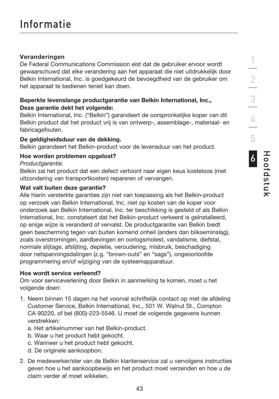 Informatie | Belkin F5D8053EA User Manual | Page 190 / 291