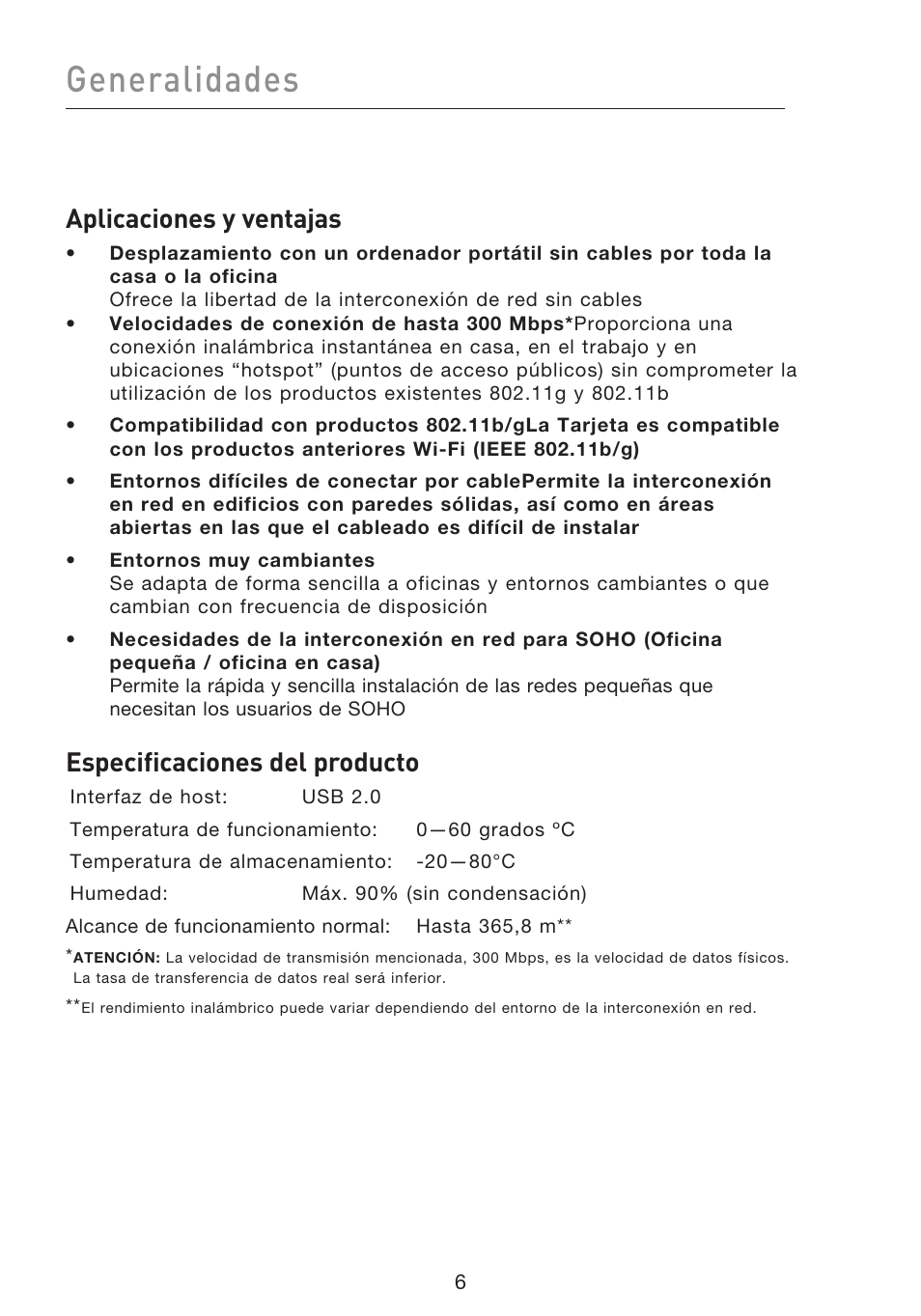 Generalidades, Aplicaciones y ventajas, Especificaciones del producto | Belkin F5D8053EA User Manual | Page 201 / 291