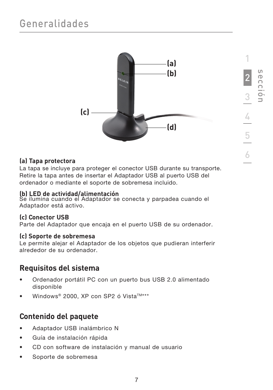 Generalidades, Se cc ió n | Belkin F5D8053EA User Manual | Page 202 / 291