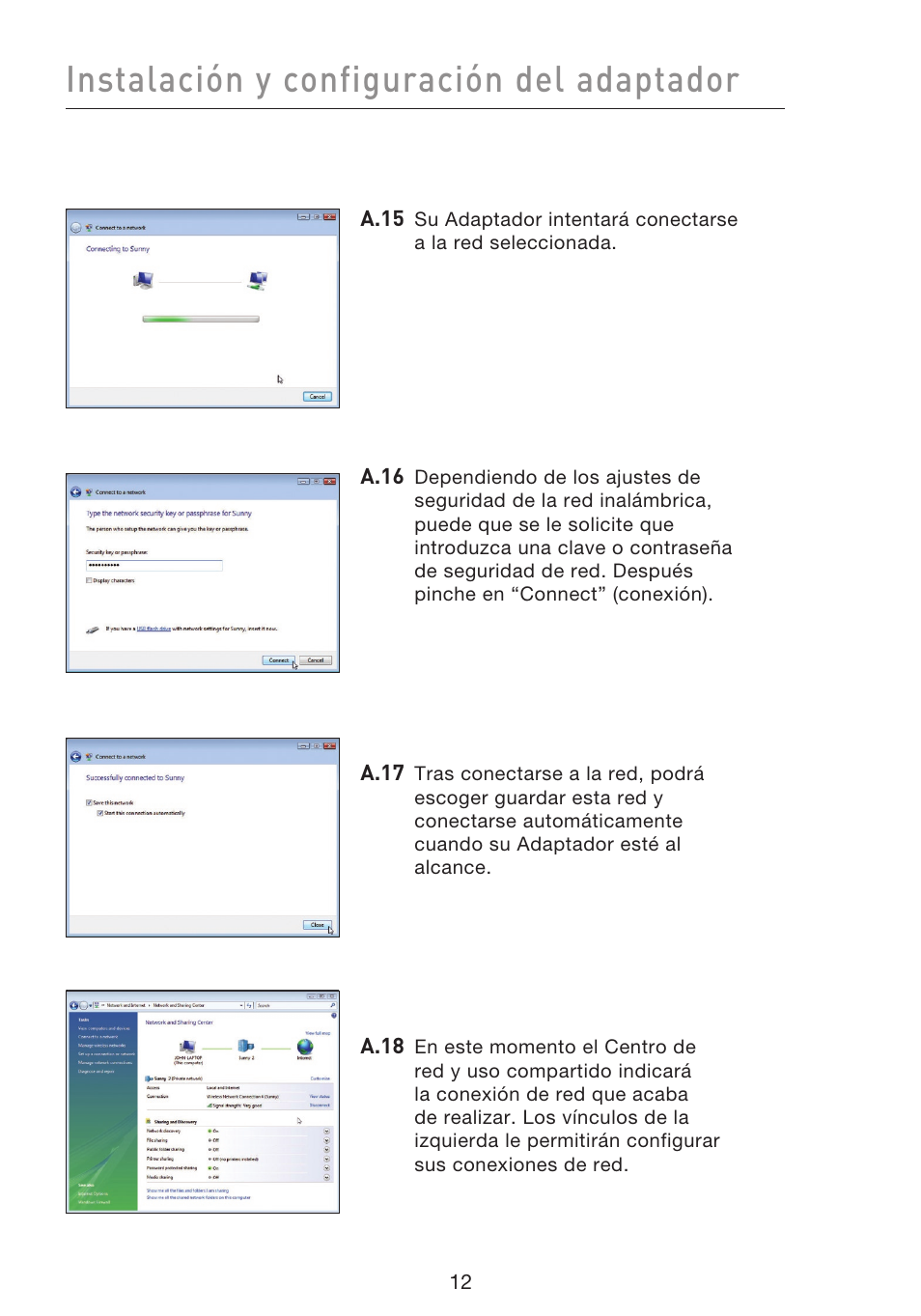 Instalación y configuración del adaptador | Belkin F5D8053EA User Manual | Page 207 / 291