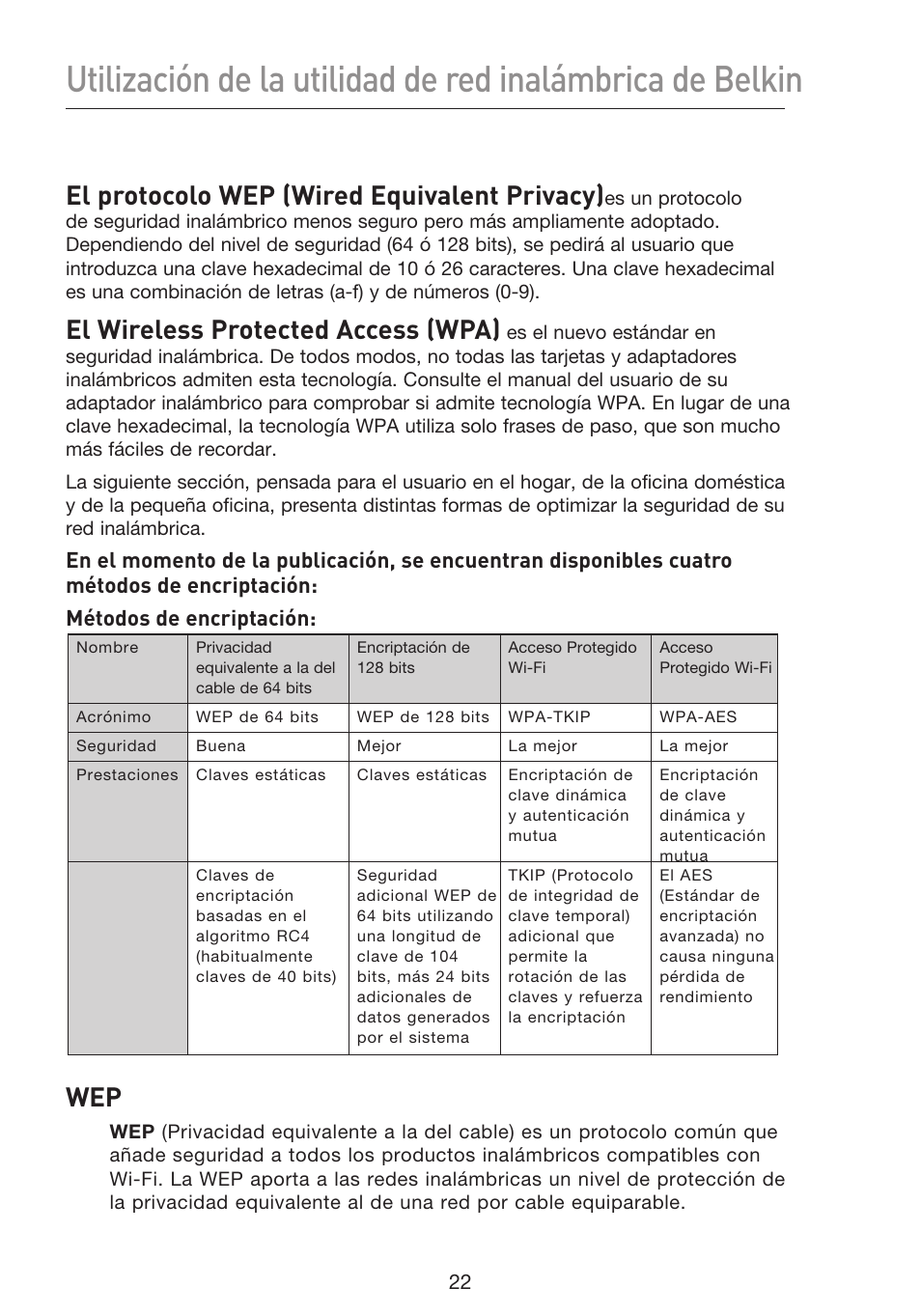 El protocolo wep (wired equivalent privacy), El wireless protected access (wpa) | Belkin F5D8053EA User Manual | Page 217 / 291