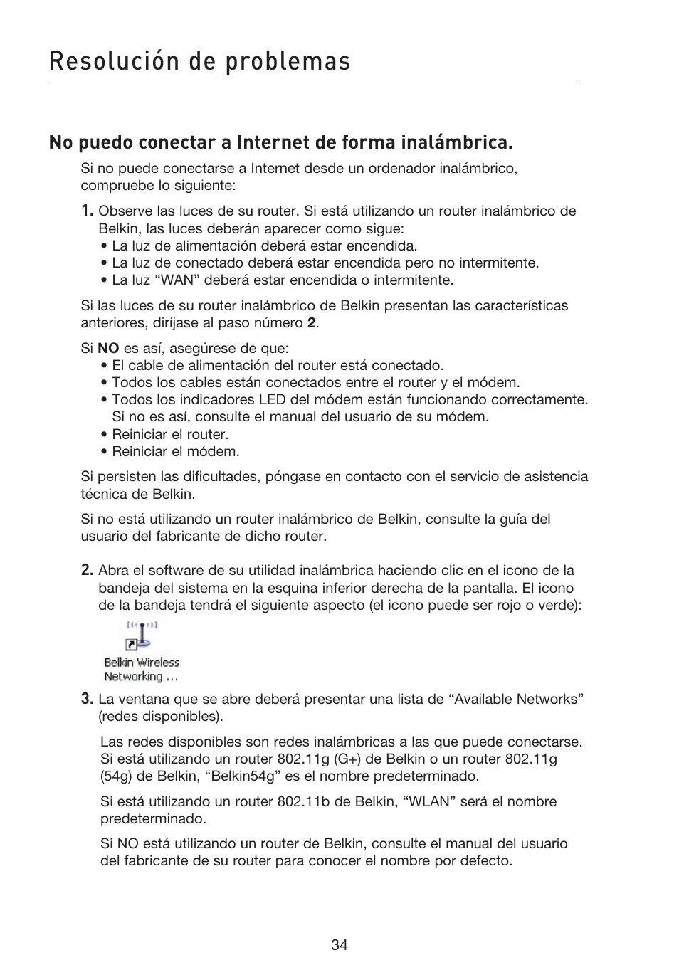 Resolución de problemas, No puedo conectar a internet de forma inalámbrica | Belkin F5D8053EA User Manual | Page 229 / 291