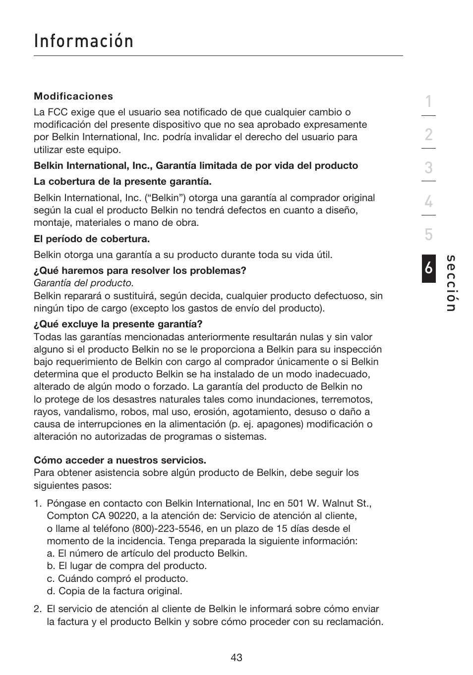 Información | Belkin F5D8053EA User Manual | Page 238 / 291